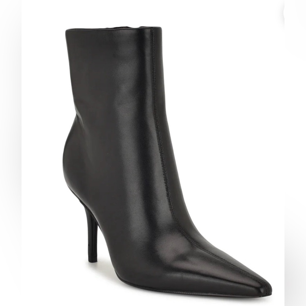 Nine West Black Leather Pointed Toe Stiletto Ankle Boots